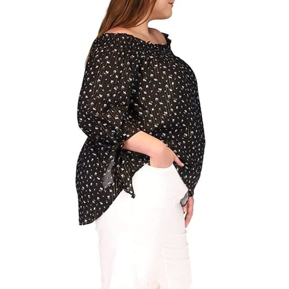 Michael Kors Plus Size 0X Off-the-Shoulder Top Blouse Black MSRP $98 - Picture 3 of 3